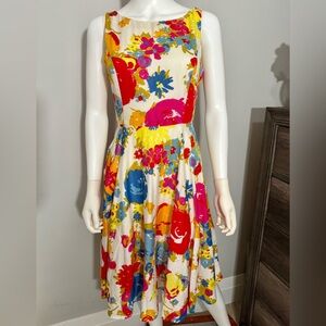 10 Phase Eight 100% Cotton Floral A Line Flare Sleeveless Dress